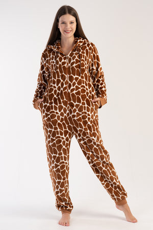 Woman Soft Fleece Leopard Jumpsuit