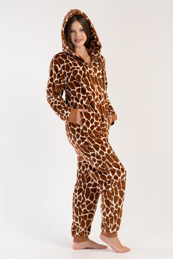 Woman Soft Fleece Leopard Jumpsuit