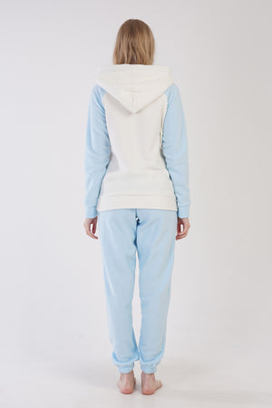 KADIN POLAR KAPSONLU REGLAN UZUN KOL KANGURU CEPLI PACASI BUZGULU MANSETLI CEPLI PIJAMA TAKIM