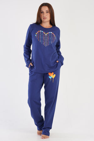 KADIN 2IPLIK XXL UZUN KOL PIJAMA TAKIM 305221 - Vienetta1.Grup1193INDIGO