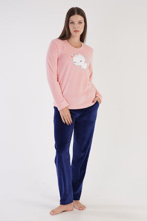 KADIN KADIFE UZUN KOL PIJAMA TAKIM 306002 - Vienetta1.GrupBABY PINK