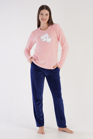 KADIN KADIFE UZUN KOL PIJAMA TAKIM 306002 - Vienetta1.GrupBABY PINK