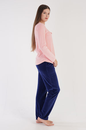 KADIN KADIFE UZUN KOL PIJAMA TAKIM 306002 - Vienetta1.GrupBABY PINK
