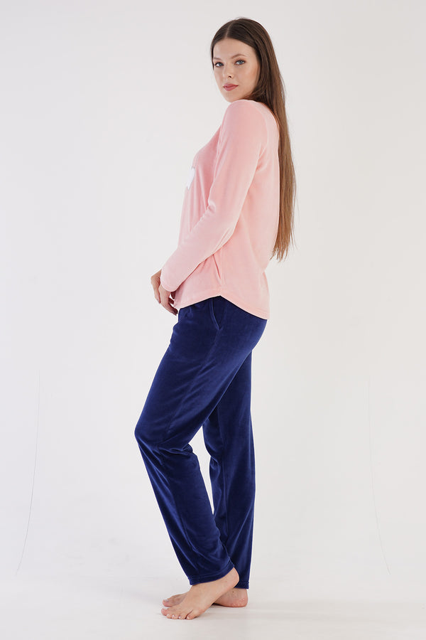KADIN KADIFE UZUN KOL PIJAMA TAKIM 306002 - Vienetta1.GrupBABY PINK
