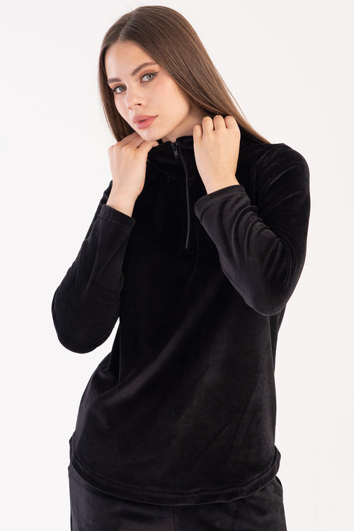 KADIN KADIFE UZUN KOL PIJAMA TAKIM 306007 - Vienetta1.GrupSIYAH