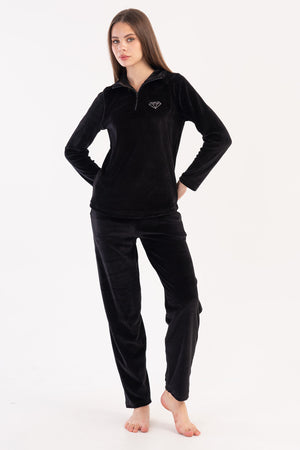 KADIN KADIFE UZUN KOL PIJAMA TAKIM 306007 - Vienetta1.GrupSIYAH