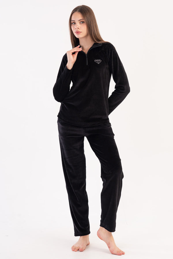 KADIN KADIFE UZUN KOL PIJAMA TAKIM 306007 - Vienetta1.GrupSIYAH