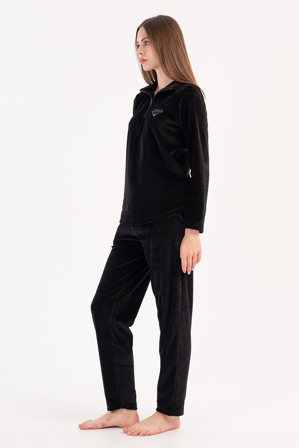 KADIN KADIFE UZUN KOL PIJAMA TAKIM 306007 - Vienetta1.GrupSIYAH