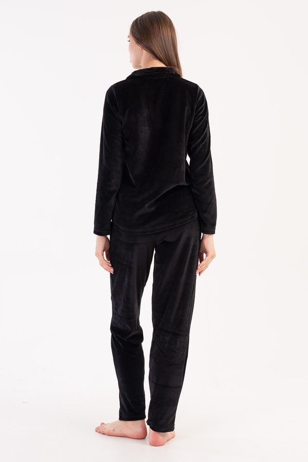 KADIN KADIFE UZUN KOL PIJAMA TAKIM 306007 - Vienetta1.GrupSIYAH