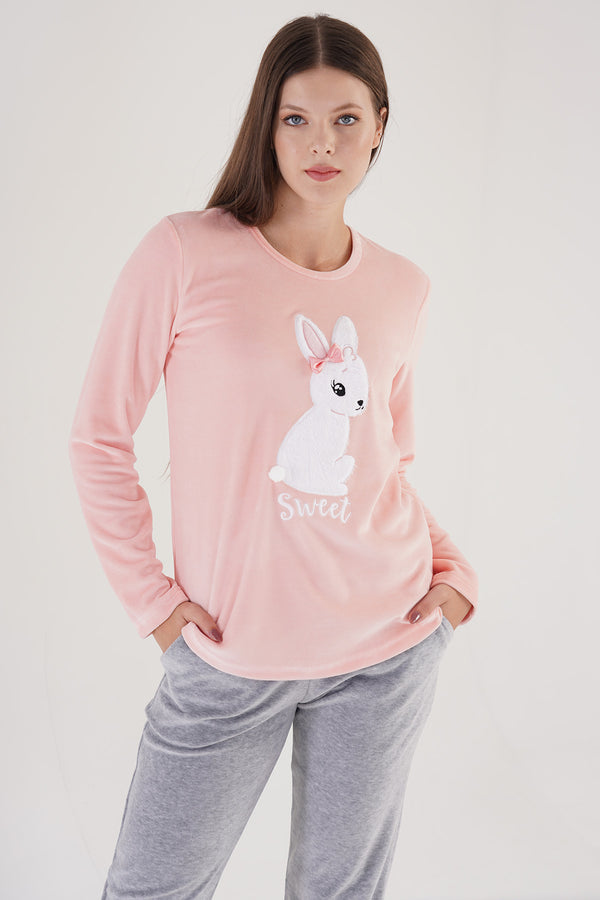 KADIN KADIFE UZUN KOL PIJAMA TAKIM 306010 - Vienetta1.GrupPEACH