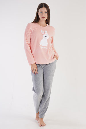 KADIN KADIFE UZUN KOL PIJAMA TAKIM 306010 - Vienetta1.GrupPEACH