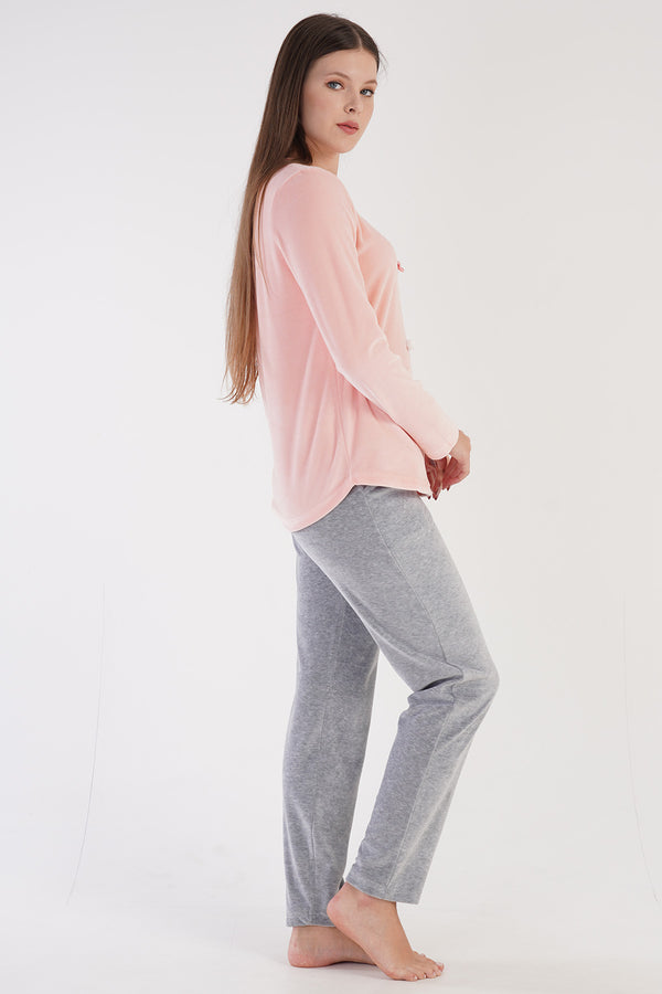 KADIN KADIFE UZUN KOL PIJAMA TAKIM 306010 - Vienetta1.GrupPEACH