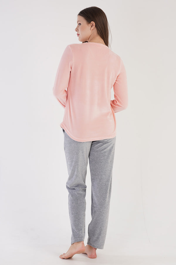 KADIN KADIFE UZUN KOL PIJAMA TAKIM 306010 - Vienetta1.GrupPEACH