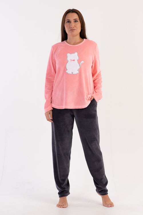 KADIN KADIFE XXL UZUN KOL PIJAMA TAKIM 306011 - Vienetta1.GrupPINK