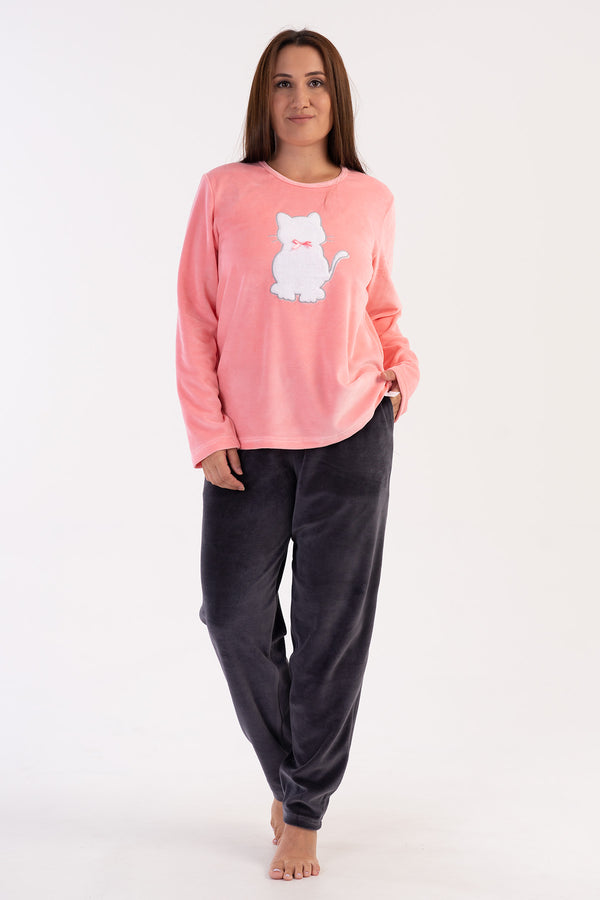 KADIN KADIFE XXL UZUN KOL PIJAMA TAKIM 306011 - Vienetta1.GrupPINK