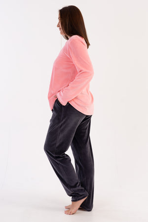 KADIN KADIFE XXL UZUN KOL PIJAMA TAKIM 306011 - Vienetta1.GrupPINK