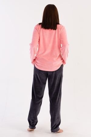 KADIN KADIFE XXL UZUN KOL PIJAMA TAKIM 306011 - Vienetta1.GrupPINK