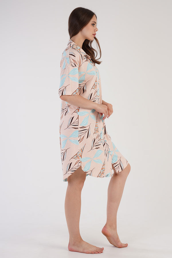 Woman Leaf Buttoned Tunic