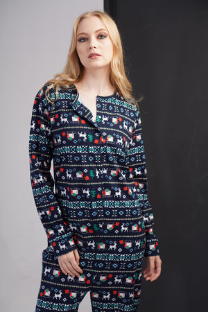Woman Supreme Buttoned Christmas Pattern Jumpsuit