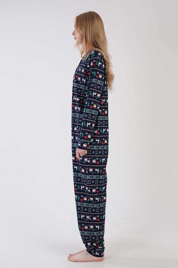 Woman Supreme Buttoned Christmas Pattern Jumpsuit