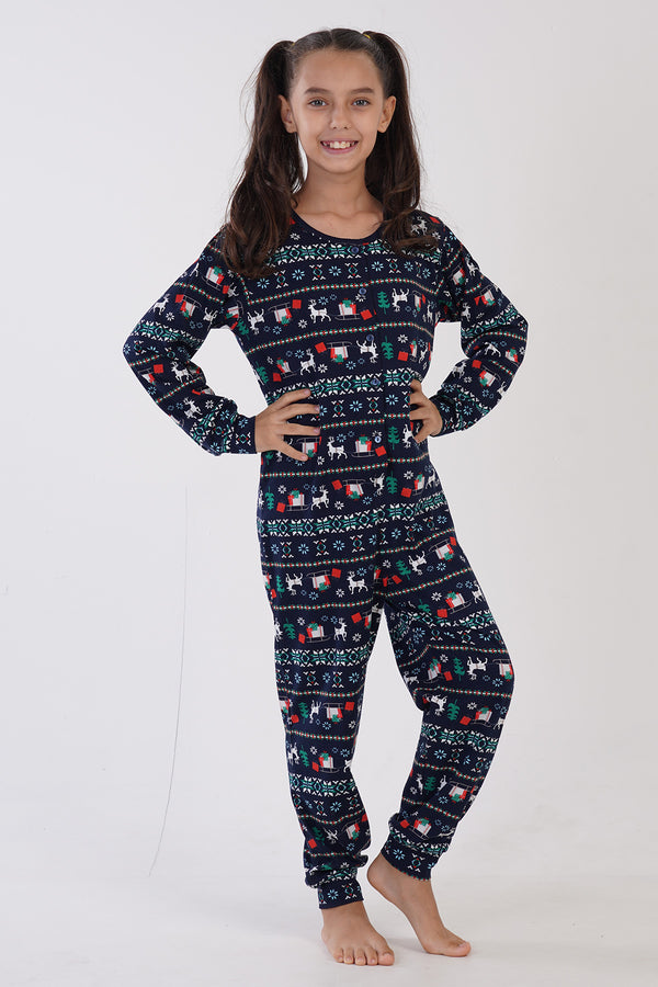 Kids' Girl Supreme Buttoned Christmas Pattern Jumpsuit