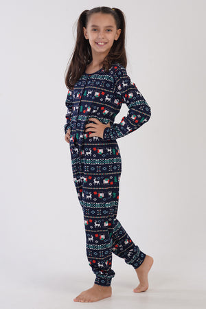 Kids' Girl Supreme Buttoned Christmas Pattern Jumpsuit