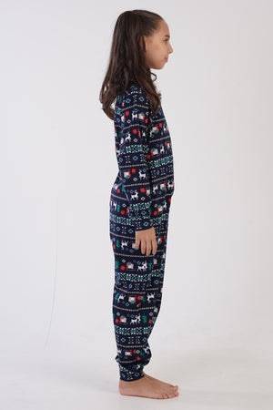 Kids' Girl Supreme Buttoned Christmas Pattern Jumpsuit