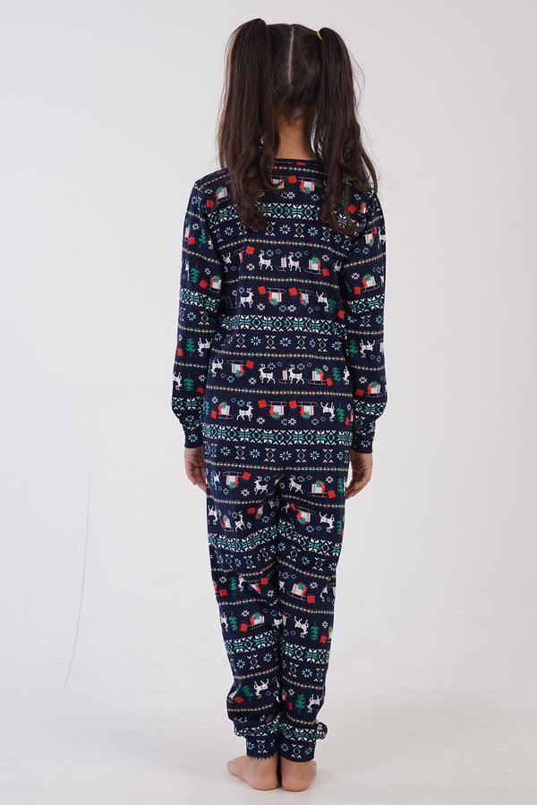 Kids' Girl Supreme Buttoned Christmas Pattern Jumpsuit