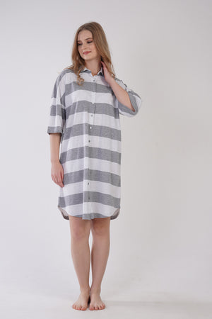 KADIN SUPREM KISA KOL GOMLEK TUNIK 309018 - Vienetta1.GrupGRAY MELANGE