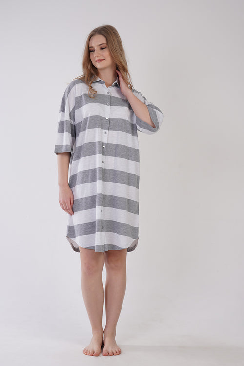 KADIN SUPREM KISA KOL GOMLEK TUNIK 309018 - Vienetta1.GrupGRAY MELANGE