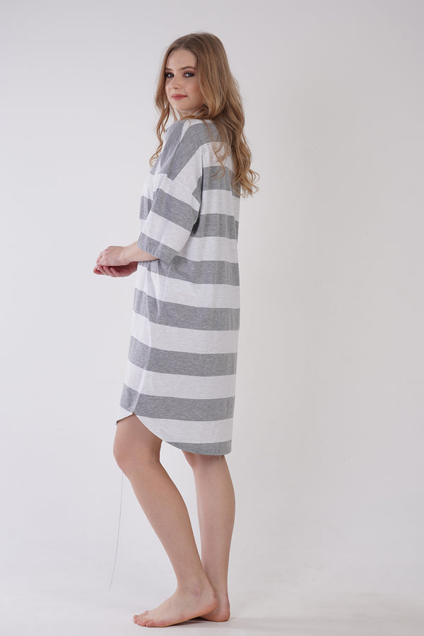 KADIN SUPREM KISA KOL GOMLEK TUNIK 309018 - Vienetta1.GrupGRAY MELANGE