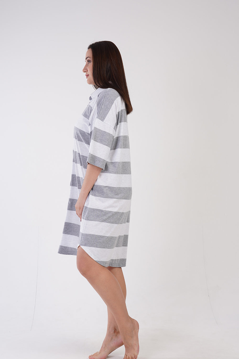 KADIN SUPREM XXL KISA KOL GOMLEK TUNIK 309019 - Vienetta1.GrupGRAY MELANGE