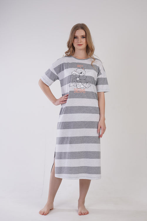 KADIN KISA KOL UZUN TUNIK 309020 - Vienetta1.GrupGRAY MELANGE