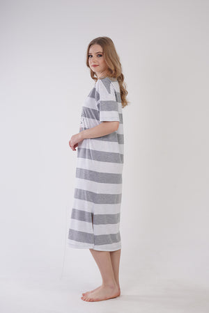 KADIN KISA KOL UZUN TUNIK 309020 - Vienetta1.GrupGRAY MELANGE