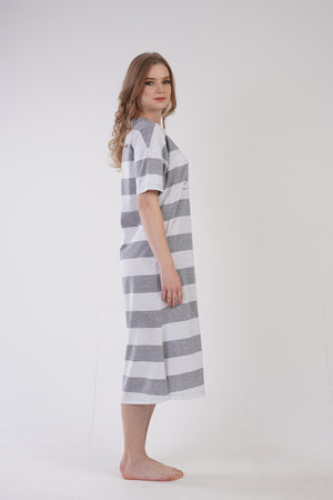 KADIN KISA KOL UZUN TUNIK 309020 - Vienetta1.GrupGRAY MELANGE