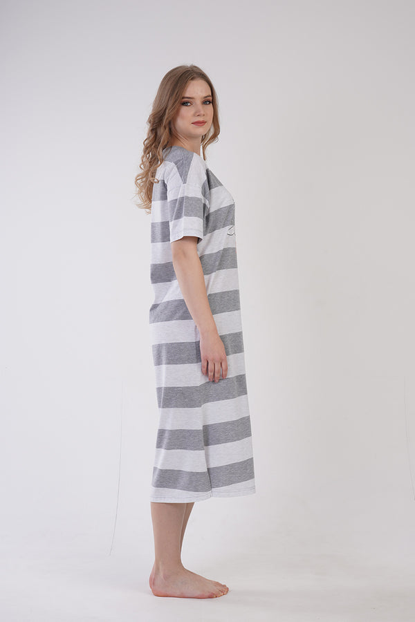 KADIN KISA KOL UZUN TUNIK 309020 - Vienetta1.GrupGRAY MELANGE