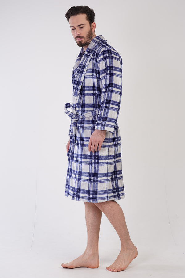 Man Plaid Soft Long Sleeve Dressing Gown
