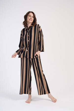 KADIN BELMANDO GOMLEK YAKA TAMAMI DUGMELI UZUN KOL PIJAMA TAKIM 311448 - Vienetta1.GrupSIYAH