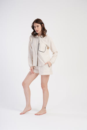 KADIN KETEN TAMAMI DUGMELI UZUN KOL SORT TAKIM 312001 - Vienetta1.GrupKREM