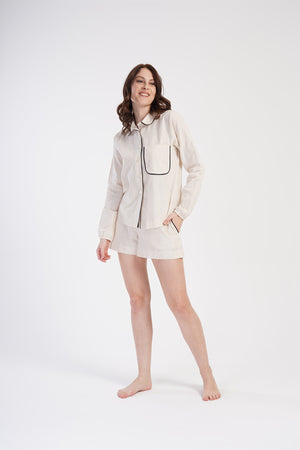 KADIN KETEN TAMAMI DUGMELI UZUN KOL SORT TAKIM 312001 - Vienetta1.GrupKREM