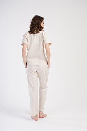 Woman Linen Shirt Collar Pyjama Set - Vienetta1.GrupKREM