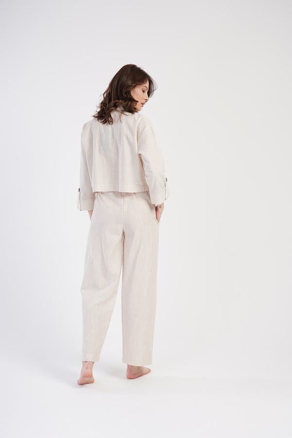 Woman Linen Menia Shirt Collar Pyjama Set