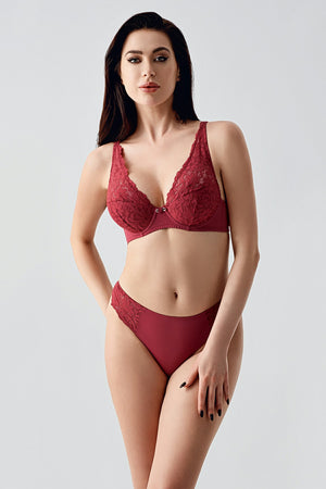 Kadın B Cup Desteksiz Sütyen Külot Takım 334156 - VienettaBORDO85