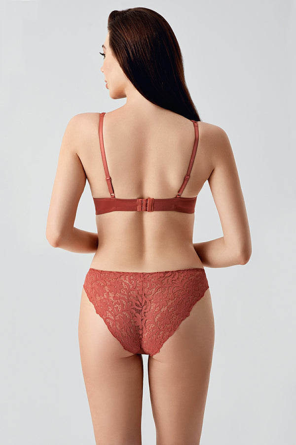Kadın B Cup Desteksiz Sütyen Külot Takım 334156 - VienettaBORDO85
