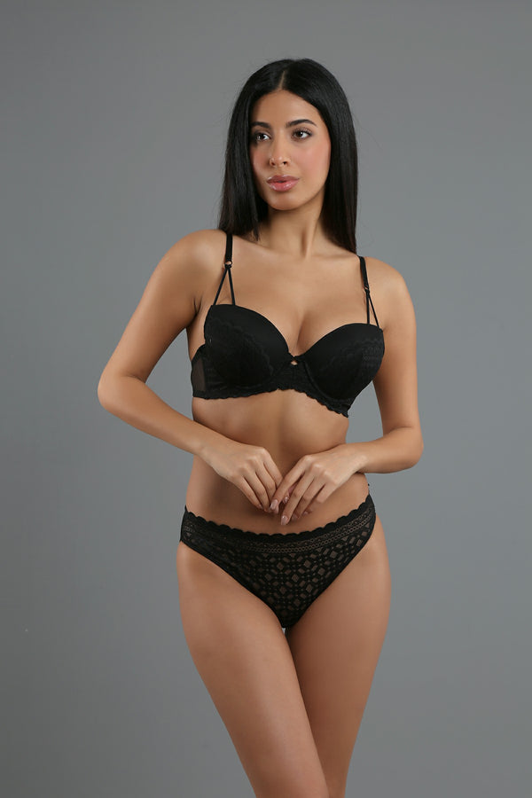 Kadın B Cup Destekli Sütyen Külot Takım 334158 - VienettaSİYAH75