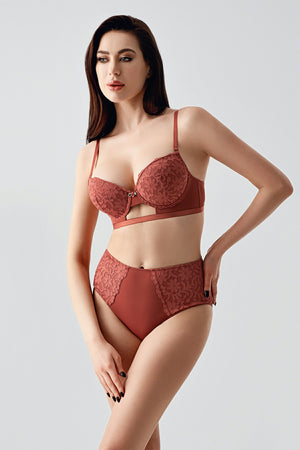 Kadın B Cup Destekli Sütyen Külot Takım 334159 - VienettaBORDO80
