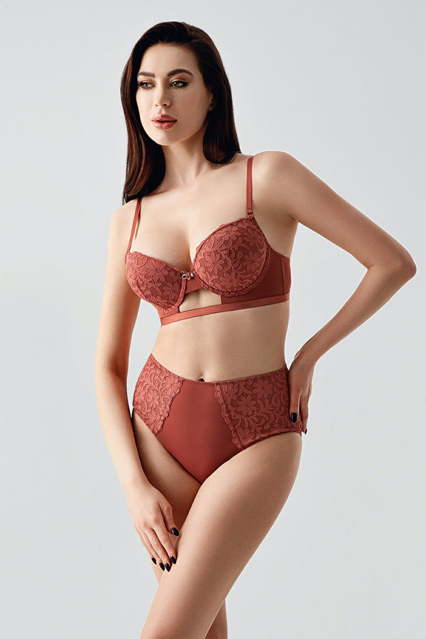 Kadın B Cup Destekli Sütyen Külot Takım 334159 - VienettaBORDO80