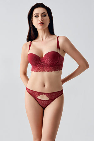 Kadın B Cup Destekli Sütyen Külot Takım 334162 - VienettaBORDO90