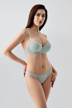 Kadın B Cup Destekli Sütyen Külot Takım 334167 - VienettaA.YEŞİL75