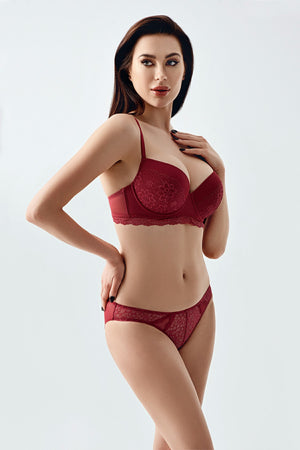 Kadın C Cup Desteksiz Sütyen Külot Takım 344161 - VienettaBORDO80